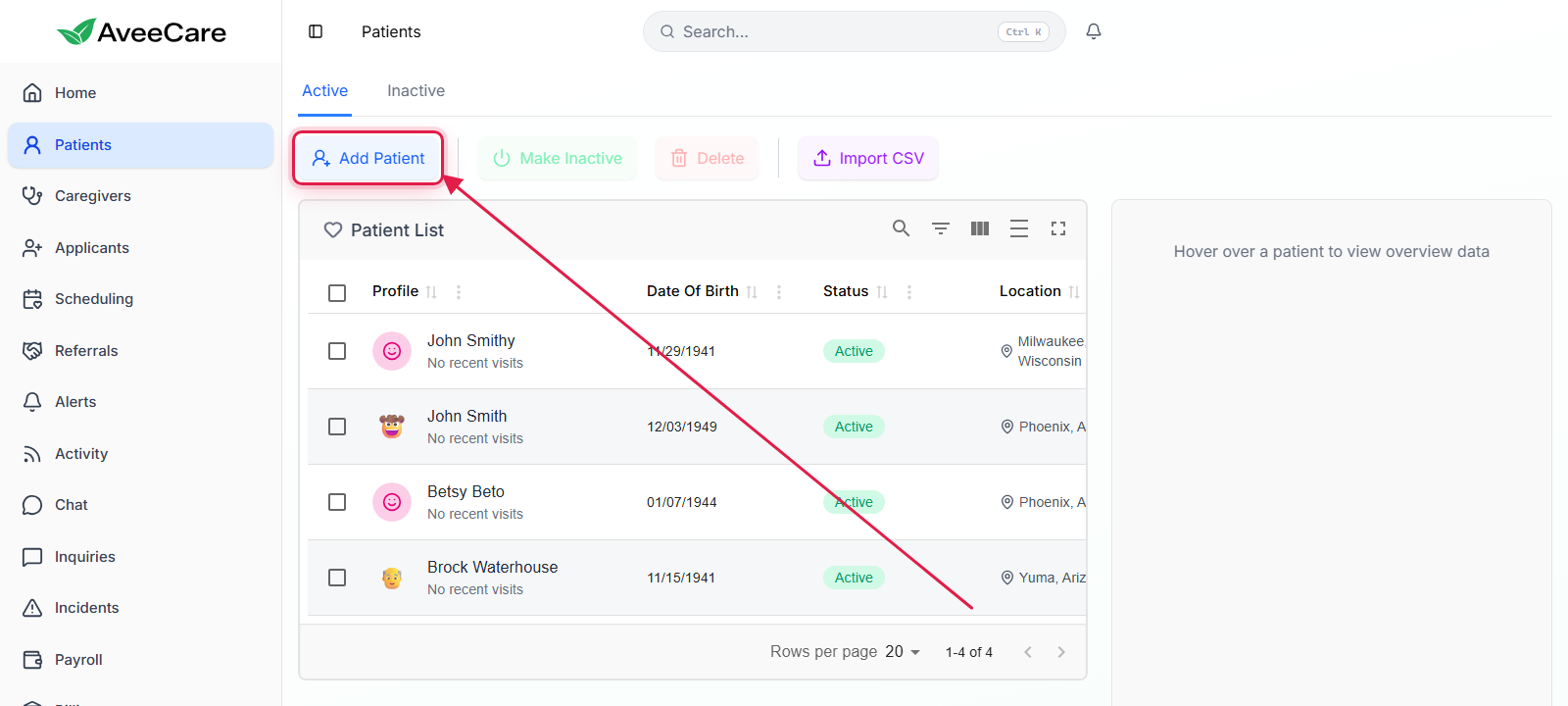 Add Patient button on the Patients page