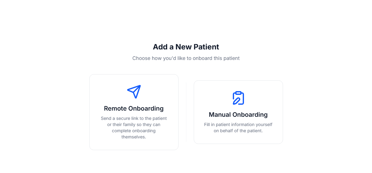 Add Patient modal with Remote and Manual onboarding options