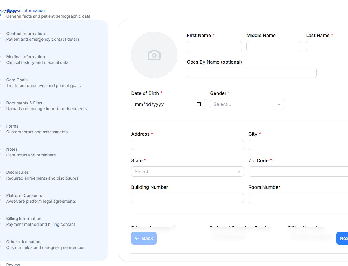 Manual Onboarding wizard with steps on the left and the General Information form on the right