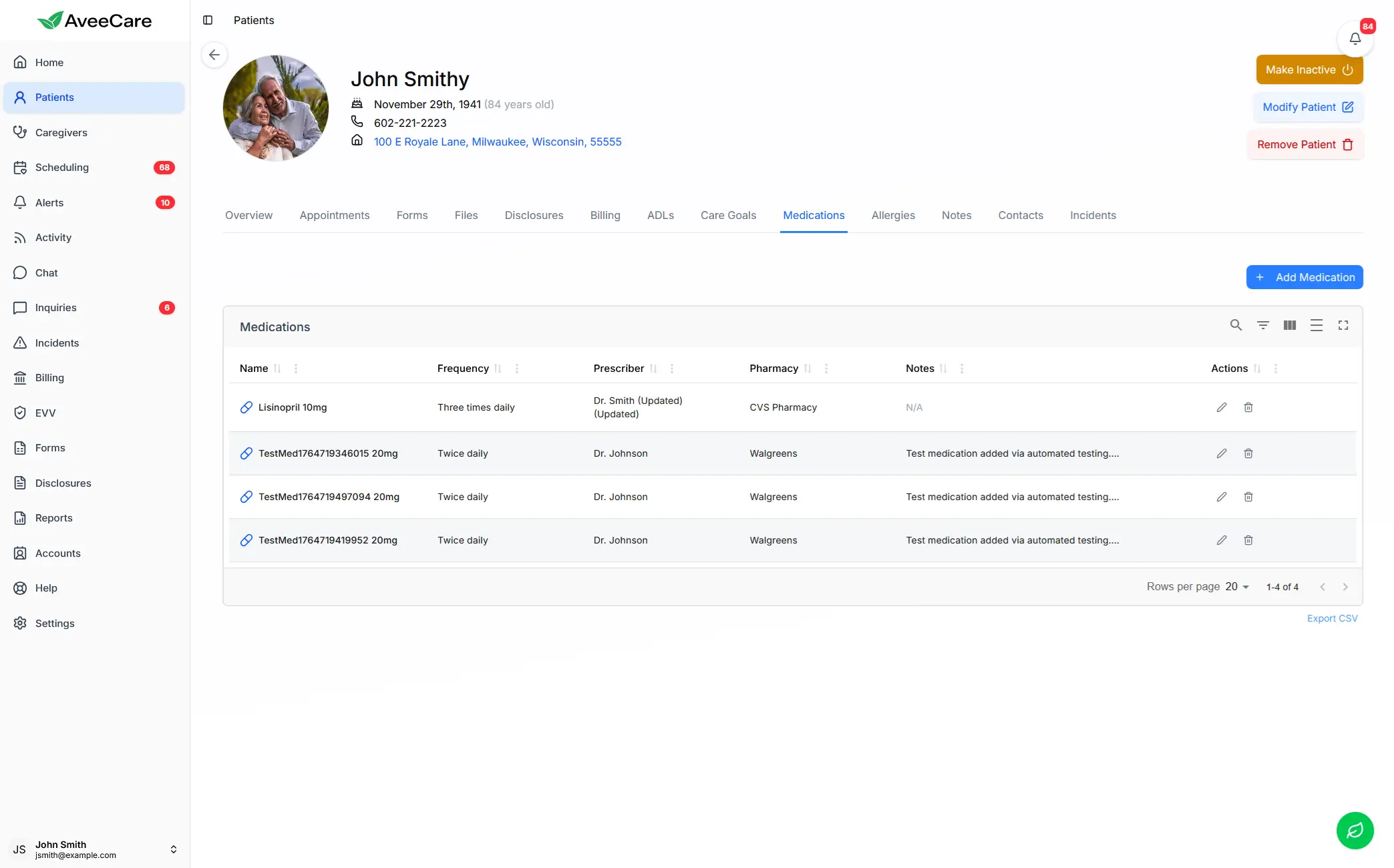 AveeCare medication tracking interface for Parkinson's patients