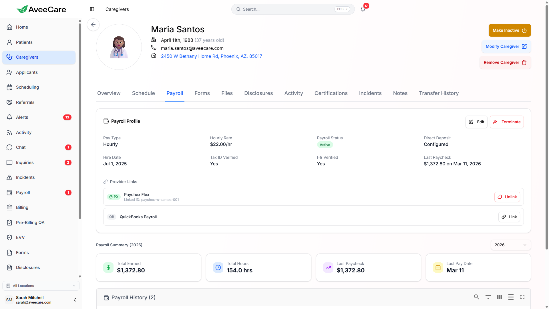 AveeCare Payroll and Business Settings