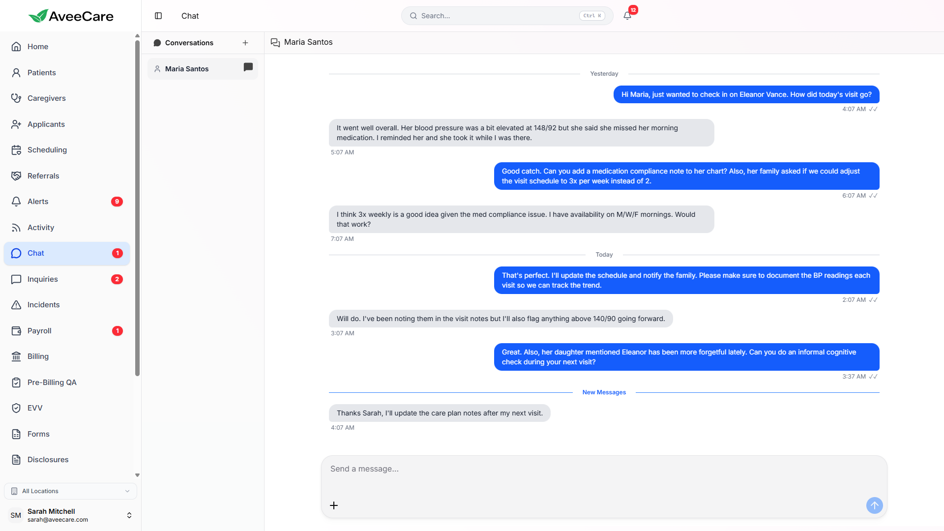 HIPAA-compliant team chat in AveeCare