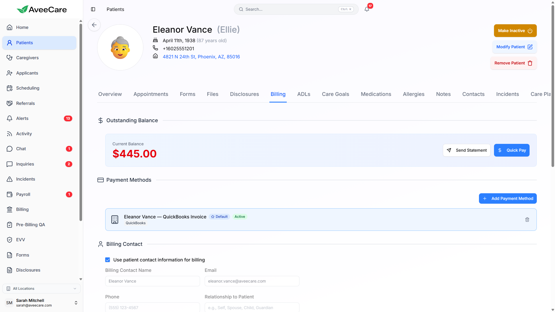 Patient Overview with Billing Overrides