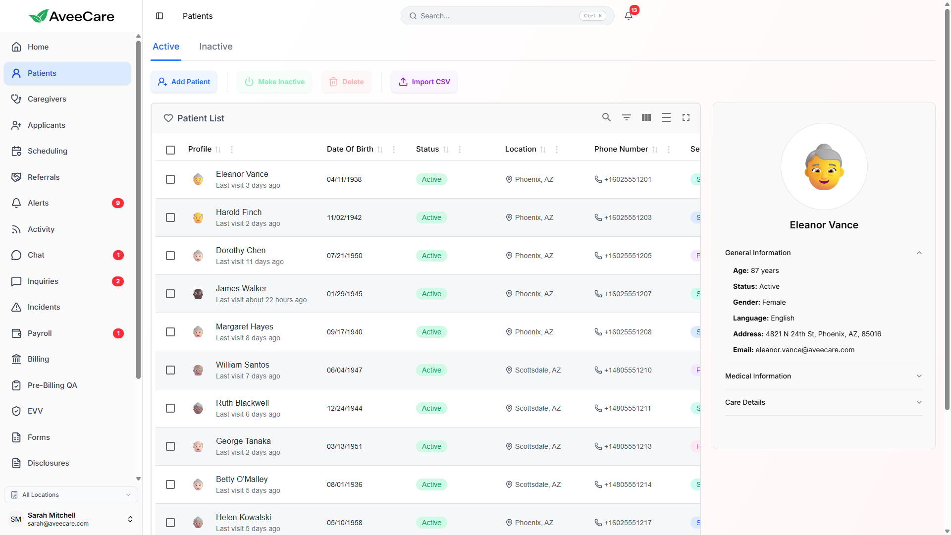 AveeCare Patient List View