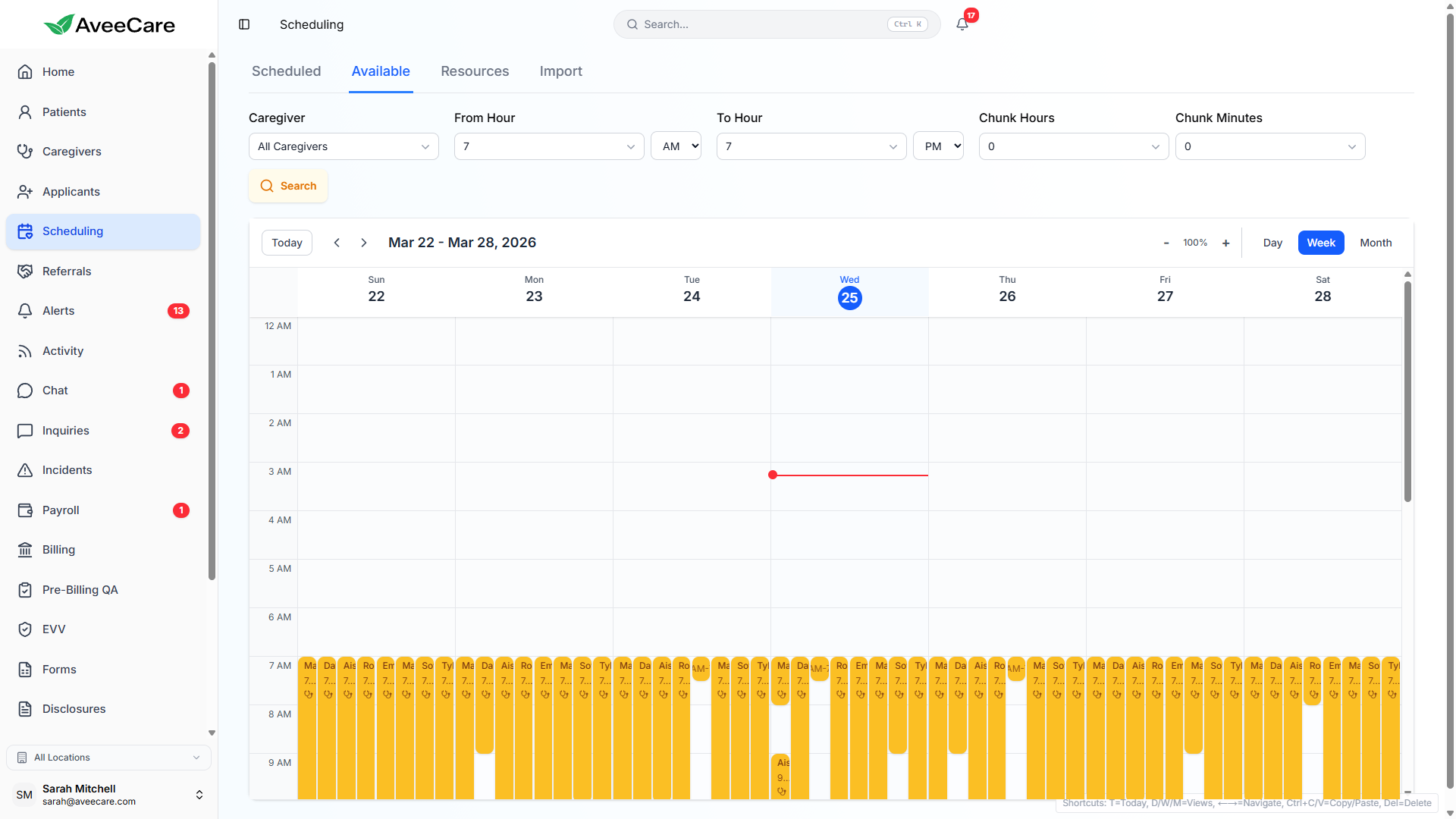 AveeCare Caregiver Availability View
